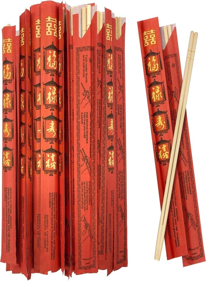52USA Disposable Bamboo Chopsticks (100 Sets) - 9'' Long, UV Treated, Individually Wrapped Japanese and Chinese Wooden Chopsticks Bulk - Image 3